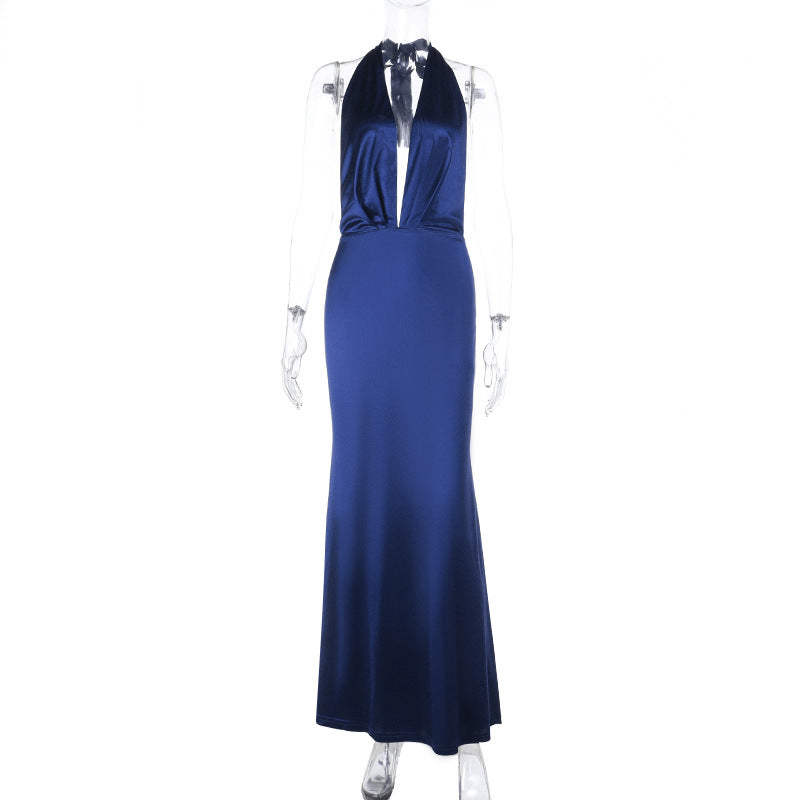 Damen Elegantes Halter-Maxikleid aus luxuriösem satin EB