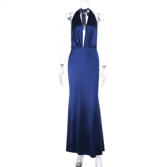 Damen Elegantes Halter-Maxikleid aus luxuriösem satin EB