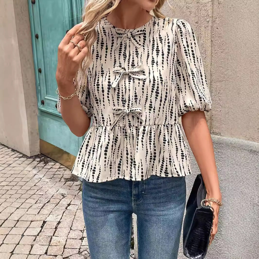 Damen Peplum-Bluse mit dekorativen Schleifen EB