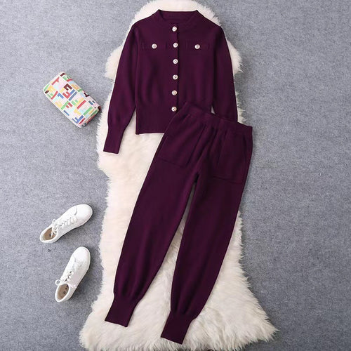Damen elegantes Strickanzug-Set mit Knopfdétails EB