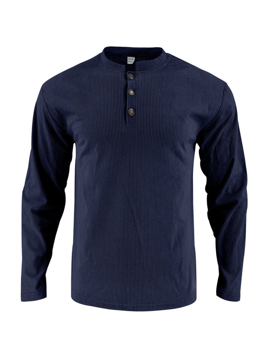 Herren Langarmshirt mit modischer Stehkragen und Knopfleiste EB