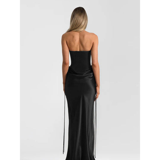 Damen Elegantes Trägerloses Maxikleid mit raffiniertem Drapierungsdesign und schmalem Schnitt EB