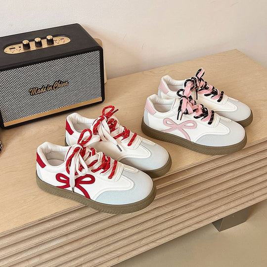 Damen modische Sneakers mit frechem Schleifen-Design und gepolsterter Sohle EB