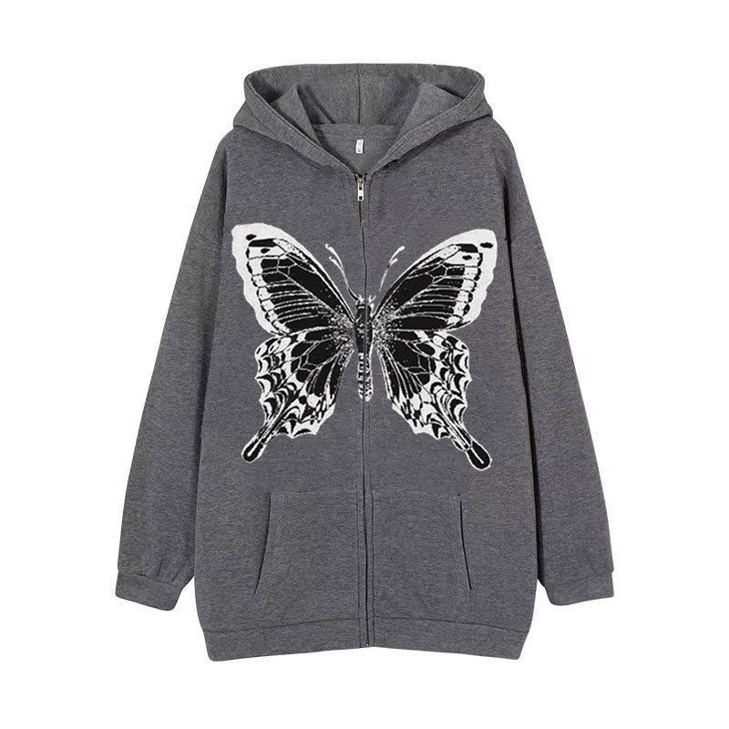 Damen Zip-Hoodie mit ausdrucksstarkem Schmetterlingsmotiv EB