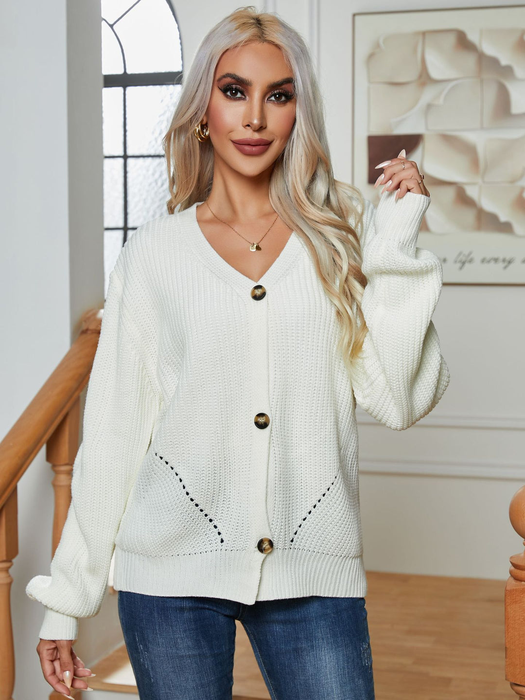Damen Grobstrickpullover mit lässigem Schnitt und weitem Arm EB