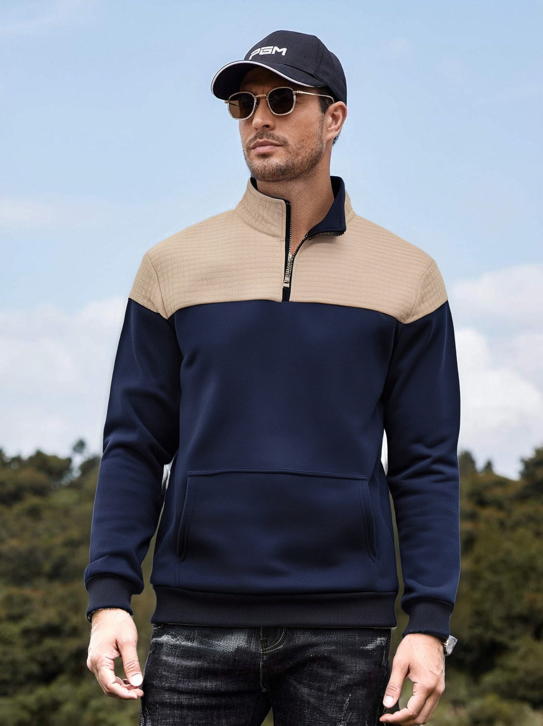 Herren funktionale Sweatjacke mit hochschließendem Kragen und praktischer Kängurutasche EB