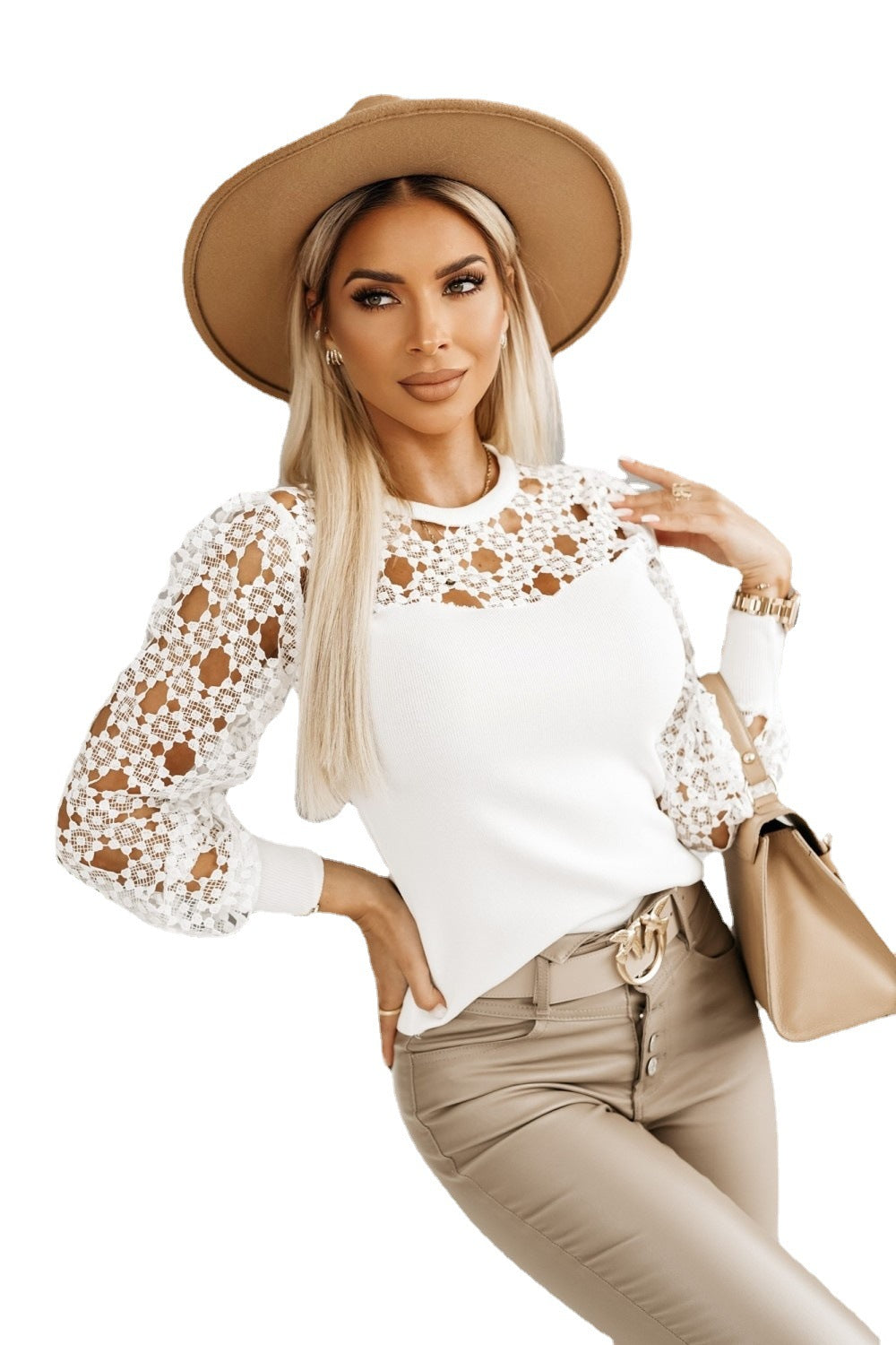 Damen Bluse mit eleganten Spitzenärmeln EB