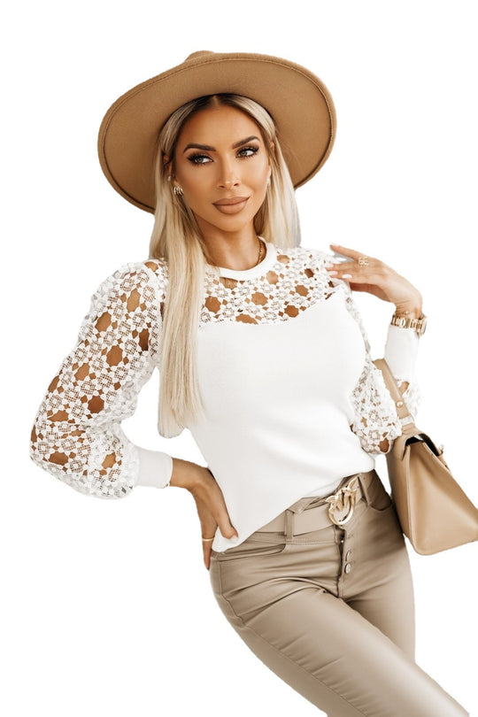 Damen Bluse mit eleganten Spitzenärmeln EB