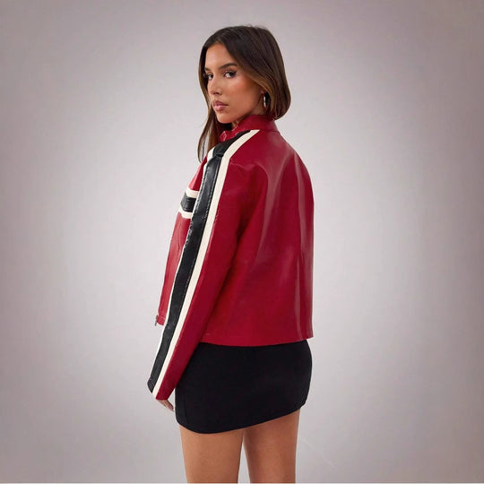Damen Kunstlederjacke im sportlichen Retro-Design EB