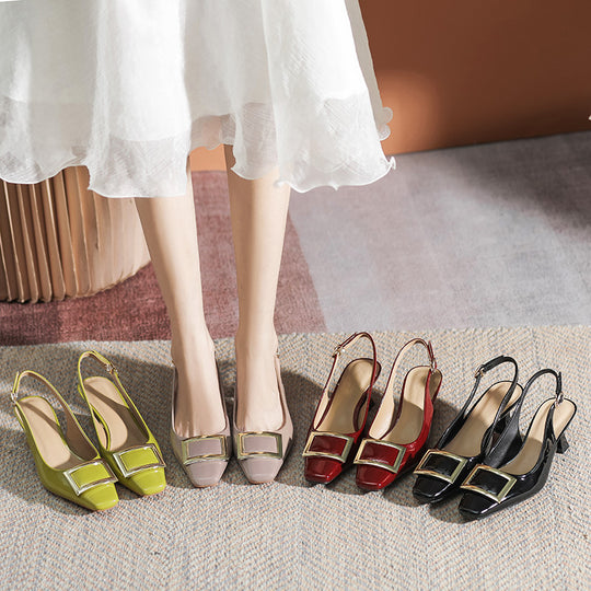 Damen Slingback-Pumps mit modischem Blockabsatz und eleganter Schnallenverzierung EB