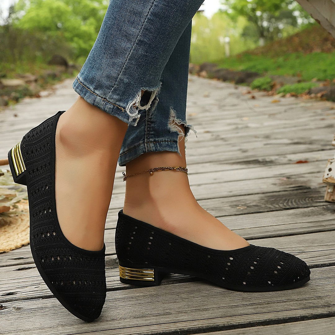 Damen Ballerinas mit modischem Lochmuster und elegantem Absatz EB