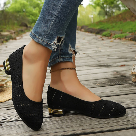 Damen Ballerinas mit modischem Lochmuster und elegantem Absatz EB