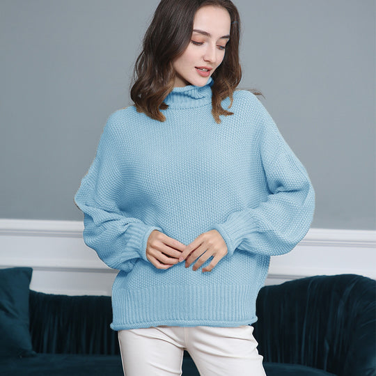 Damen Strickpullover mit hochgeschlossenem Kragen und weitem Schnitt EB