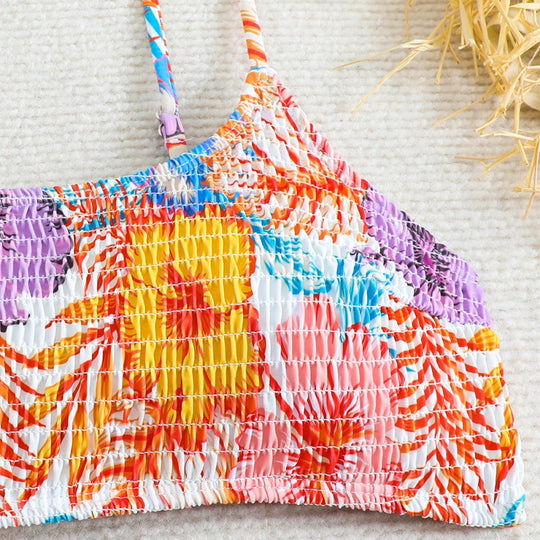 Damen Triangel-Bikini mit raffinierten Falten und floralem Design EB