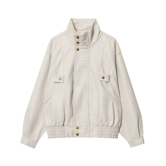 Damen lässige Kunstlederjacke mit hohem Kragen und Weitenregulierung EB