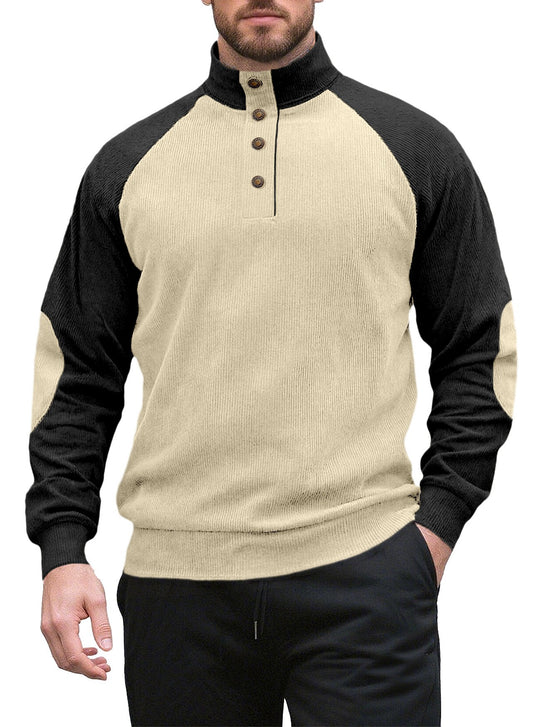 Herren nan zweifarbiger Ripptroyer mit asymmetrischer Knopfleiste und Velours-Ellbogenpatch EB