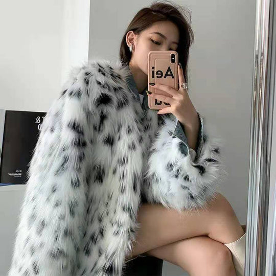 Damen Trendige Kunstfelljacke mit auffälligem Muster und voluminösem Schnitt EB