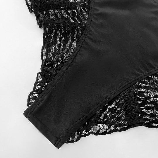 Damen Hochtailliertes Badehöschen mit transparentem Rüschendetail EB