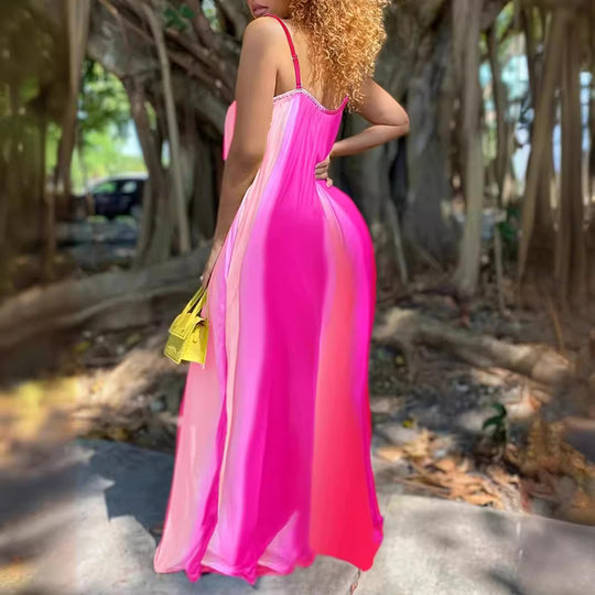 Damen Maxikleid mit fließendem Farbverlauf und zarten Spaghettiträgern EB