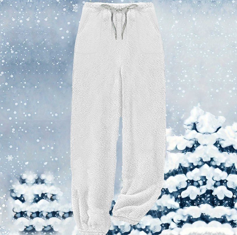 Damen nan kuschelige Sherpa-Fleece Loungehose mit Kordelzug, hoher Taille und elastischen Bündchen EB