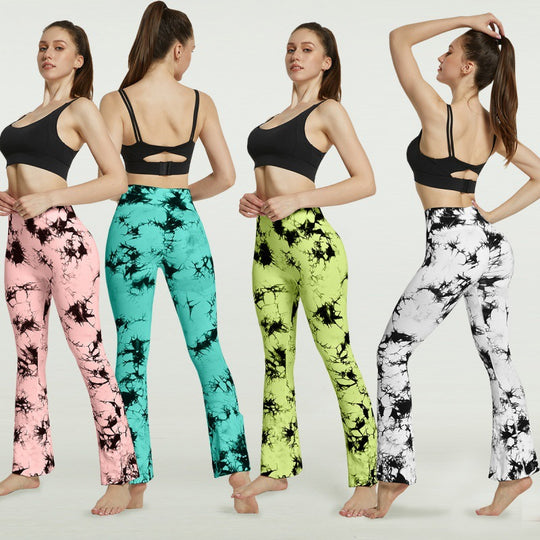 Damen Flared Yoga-Leggings mit einzigartigem Batikmuster EB
