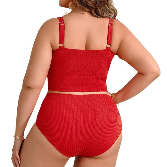 Damen Hochtailliertes Bikini-Set mit geripptem Oberteil EB