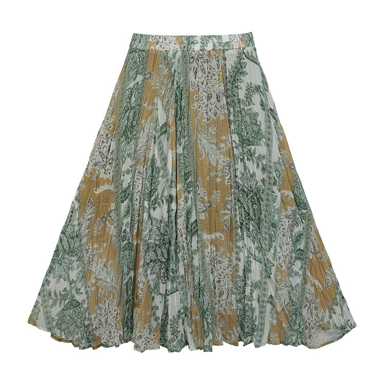 Damen  fein gefalteter Midirock mit Vintage Blumenprint und elastischem Taillenbund EB