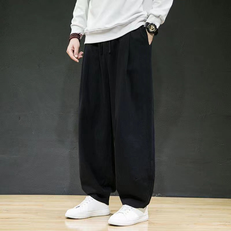 Herren nan oversized Relax-Fit Baumwoll-Jogpants mit tiefem Schritt, Tunnelzug und seitlichen Eingrifftaschen EB