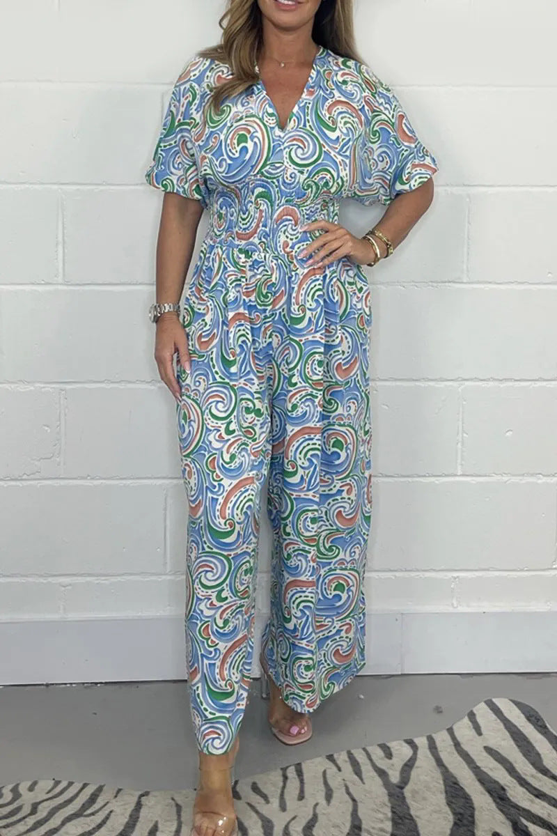 Damen Fließendes Jumpsuit mit elegantem Paisleymuster und Taillierung EB