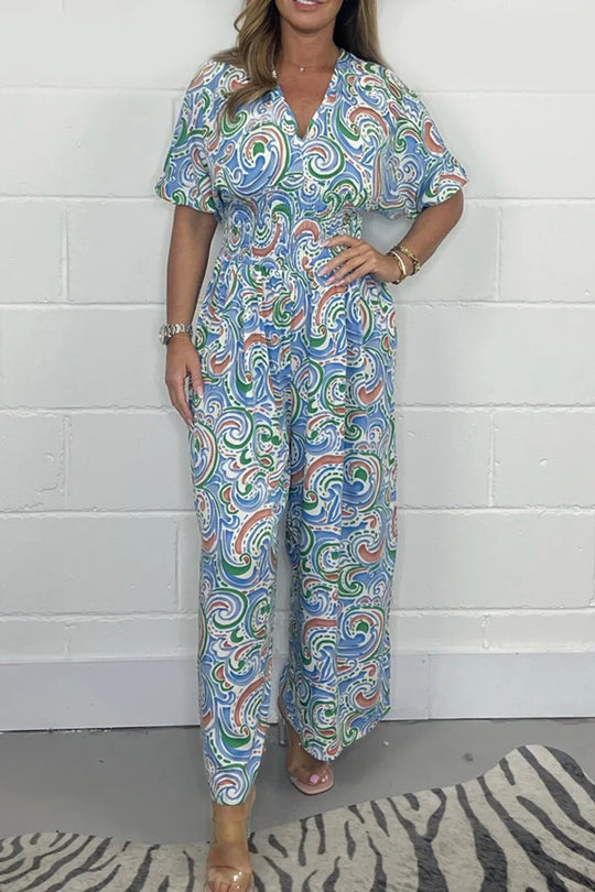 Damen Fließendes Jumpsuit mit elegantem Paisleymuster und Taillierung EB
