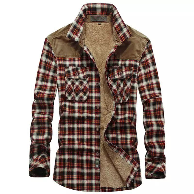 Herren warme Flanellhemdjacke mit gefütterten Taschen EB