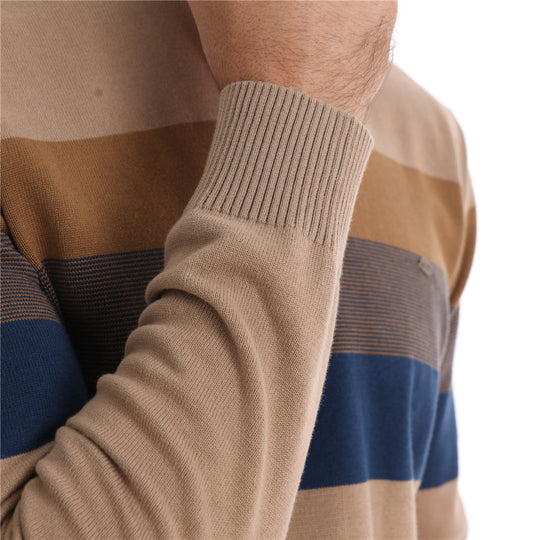 Herren Strickpullover mit modischem Stehkragen und feinen Streifen EB