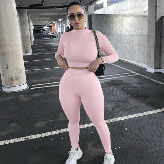 Damen Sportliches Crop-Top und Leggings-Set aus elastischem Material EB