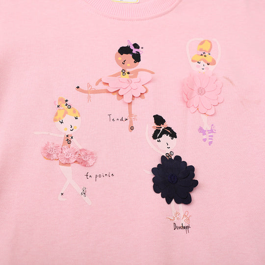 Mädchen Sweatshirt mit Tüllrock und bunten Ballerina-Applikationen EB