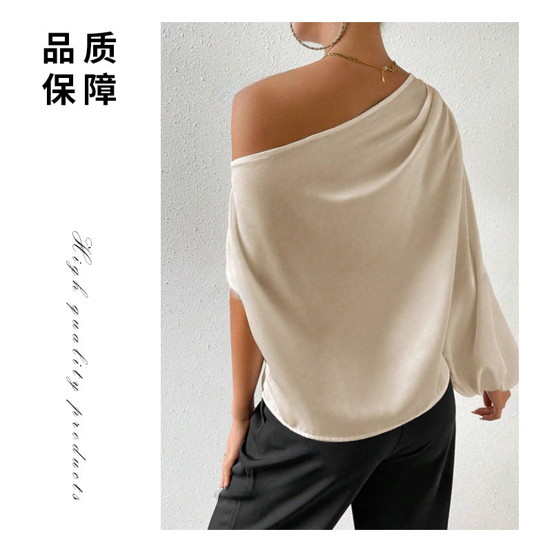 Damen elegante asymmetrische Bluse mit weiten Ärmel EB