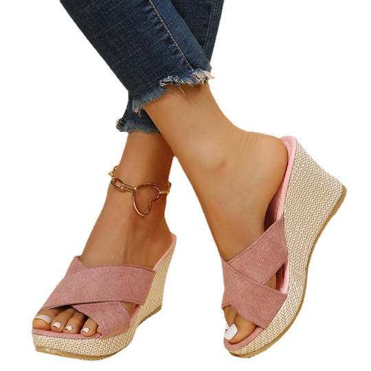 Damen Wedge-Sandalen mit elegantem Kreuzband und leichtem Fußbett EB