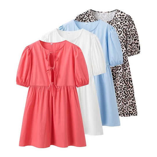 Damen Sommerkleid mit lässigem Leopardenmuster und voluminösen Ärmeln EB