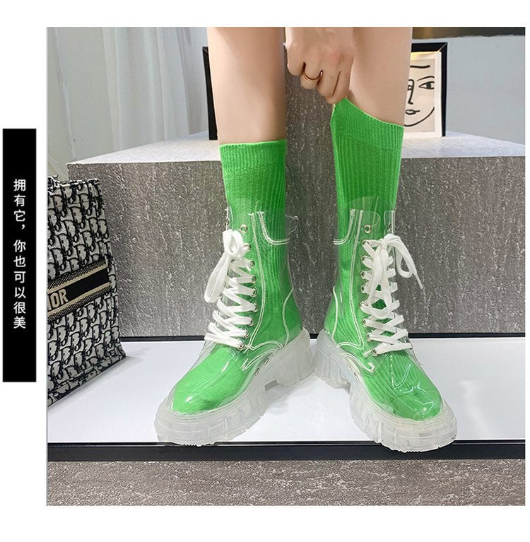 Damen trendige Stiefeletten im transparenten Design mit knalligem Detail EB