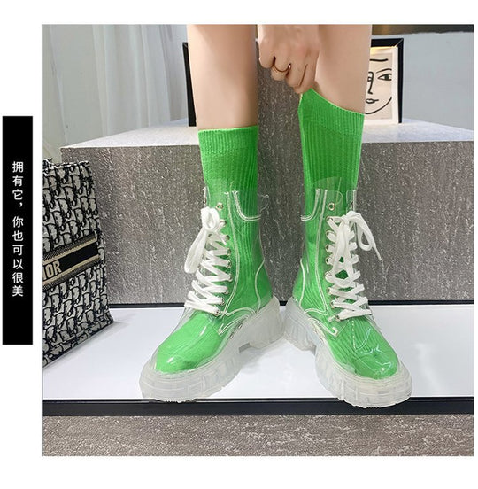 Damen trendige Stiefeletten im transparenten Design mit knalligem Detail EB