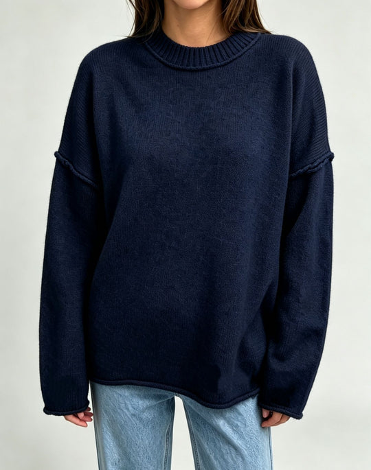 Damen Oversize-Boxy-Pullover mit kurzem Stehkragen und dekorativer Kantennaht EB