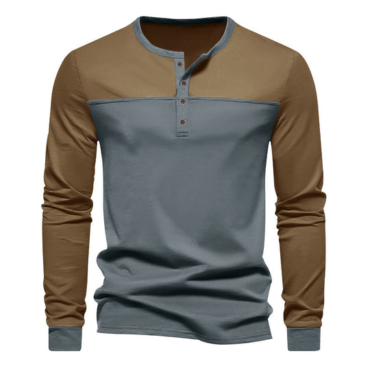 Herren nan zweifarbiges Langarmshirt im Henley-Stil mit Schulterpasse, kurzer Knopfleiste und Rippbündchen EB