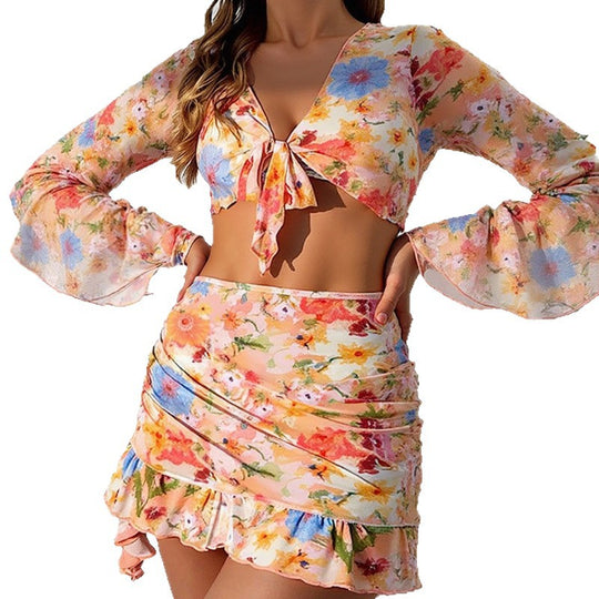 Damen Blusen und Rock Set mit floralem Design EB