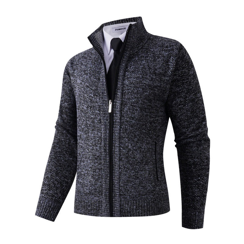 Herren stylische Strickjacke mit hohem Kragen und praktischen Taschen EB