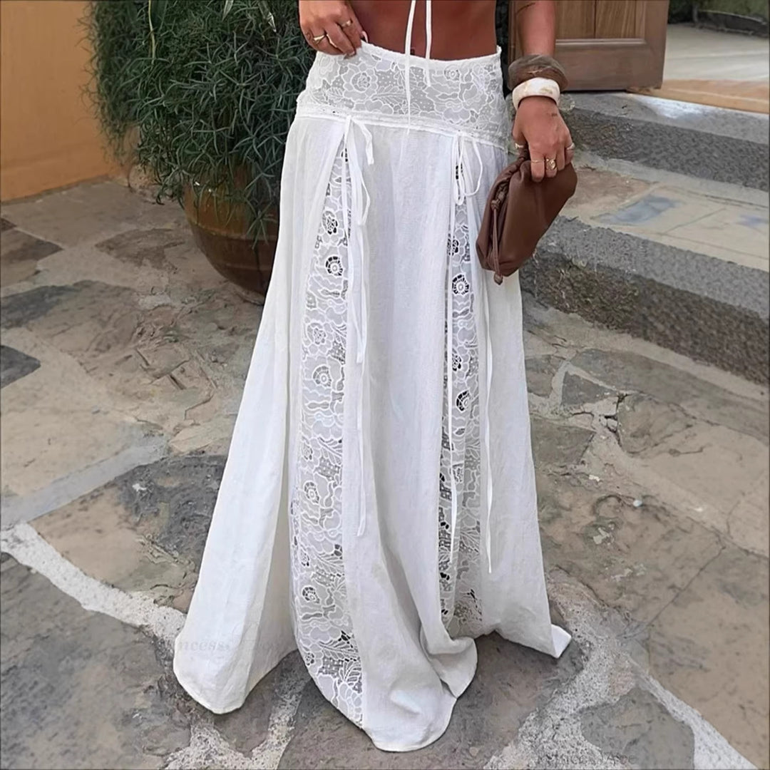 Damen Maxi-Rock mit elegantem Spitzen-Design und seitlichen Bändern EB