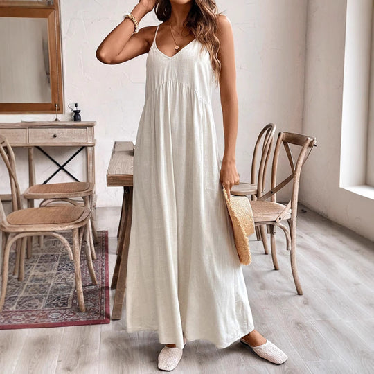 Damen Maxikleid mit Spaghetti-Trägern und lockerer Silhouette EB