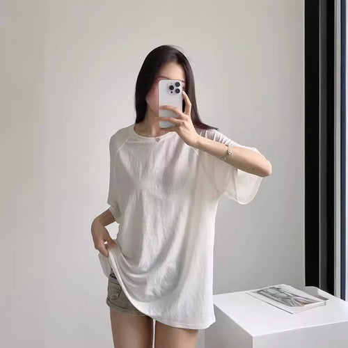 Damen lässiges T-Shirt mit überschnittenen Ärmeln EB