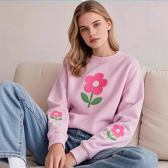 Damen Sweatshirt mit farbenfrohem Blumenmotiv EB