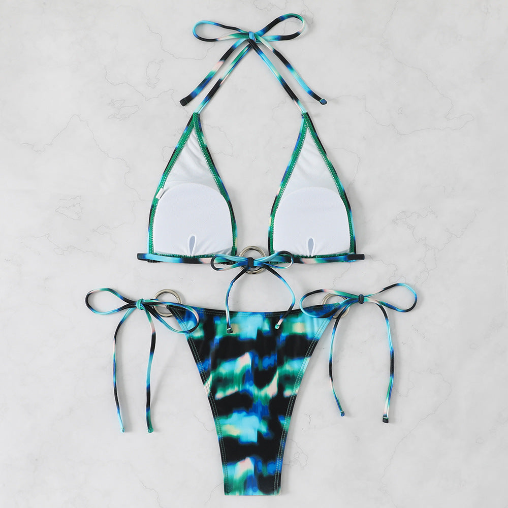 Damen Triangel-Bikini-Set mit glänzendem Ring-Detail EB