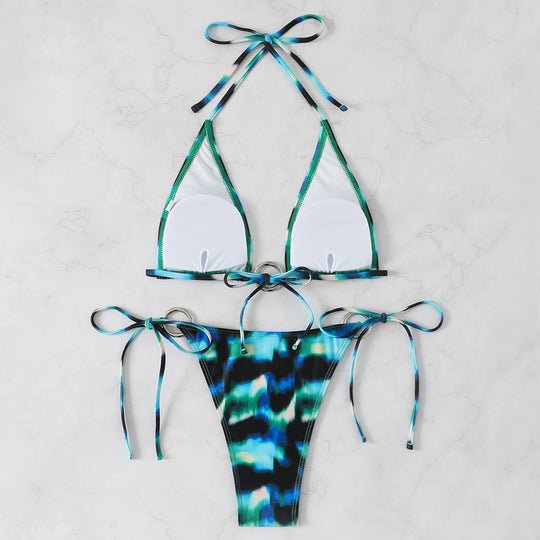 Damen Triangel-Bikini-Set mit glänzendem Ring-Detail EB
