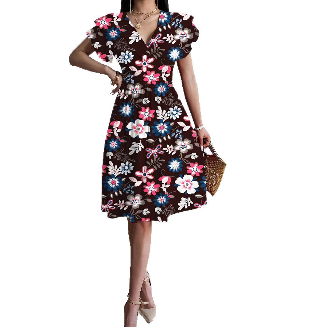 Damen Wickelkleid mit voluminösen Ärmeln und femininem V-Ausschnitt EB